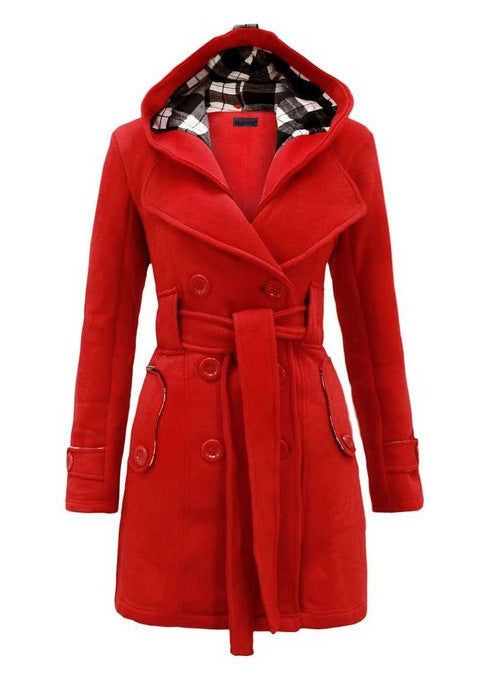 Women’s Classic Hooded Wool Blend Overcoat – Warm Elegant Winter Long Coat with Belt | Stylish Trench Jacket for Cold Weather
