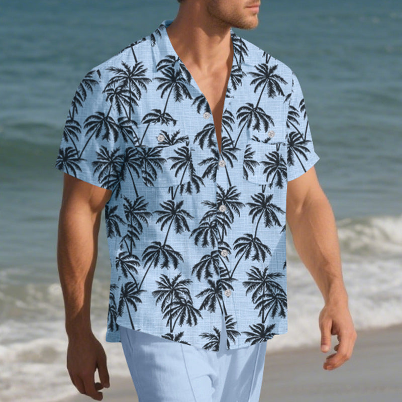 Men’s Tropical Palm Tree Beach Shirt – Lightweight Vacation Short Sleeve Button-Up | Summer Holiday Aesthetic