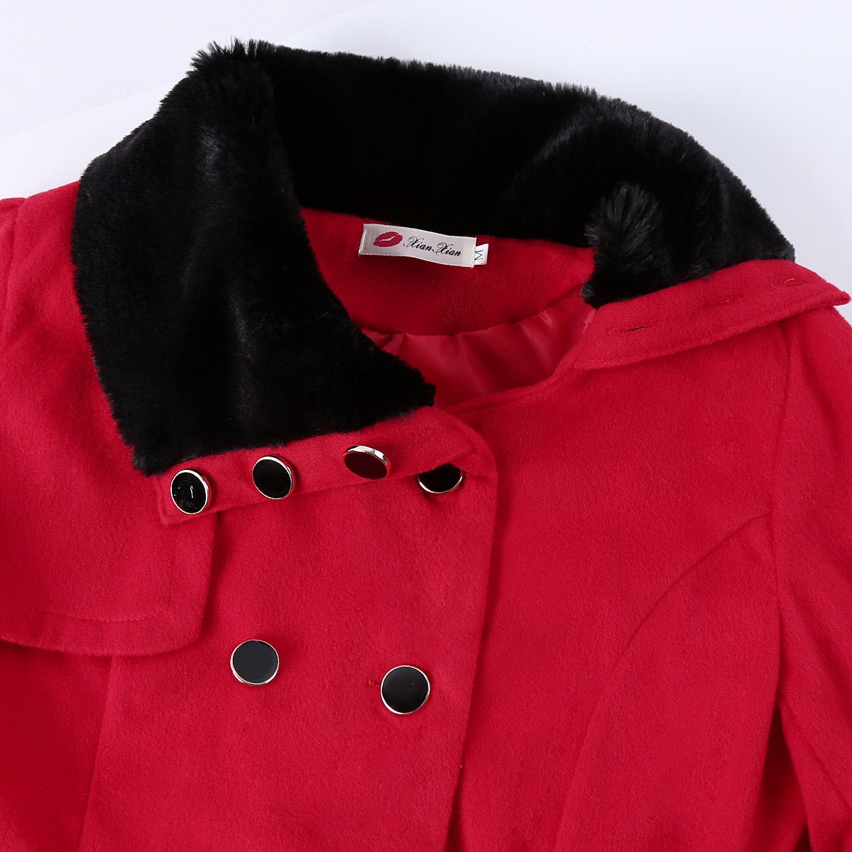 Elegant Faux Fur Collar Winter Coat for Women – Classic Double-Breasted Warm Wool Blend Jacket | Chic British Style Overcoat