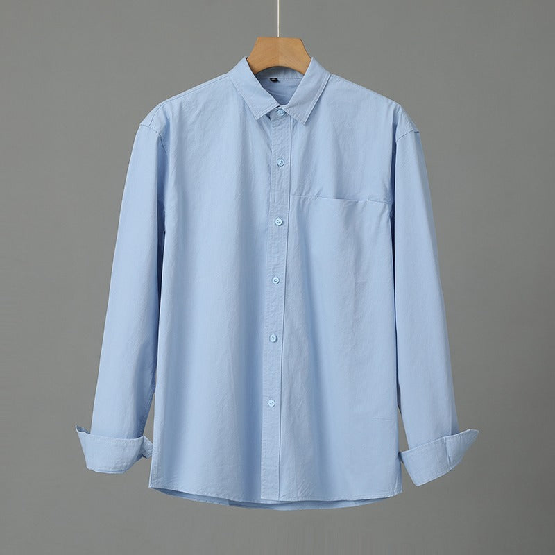 Casual Solid Color Men's Purified Cotton Long Sleeve Shirt