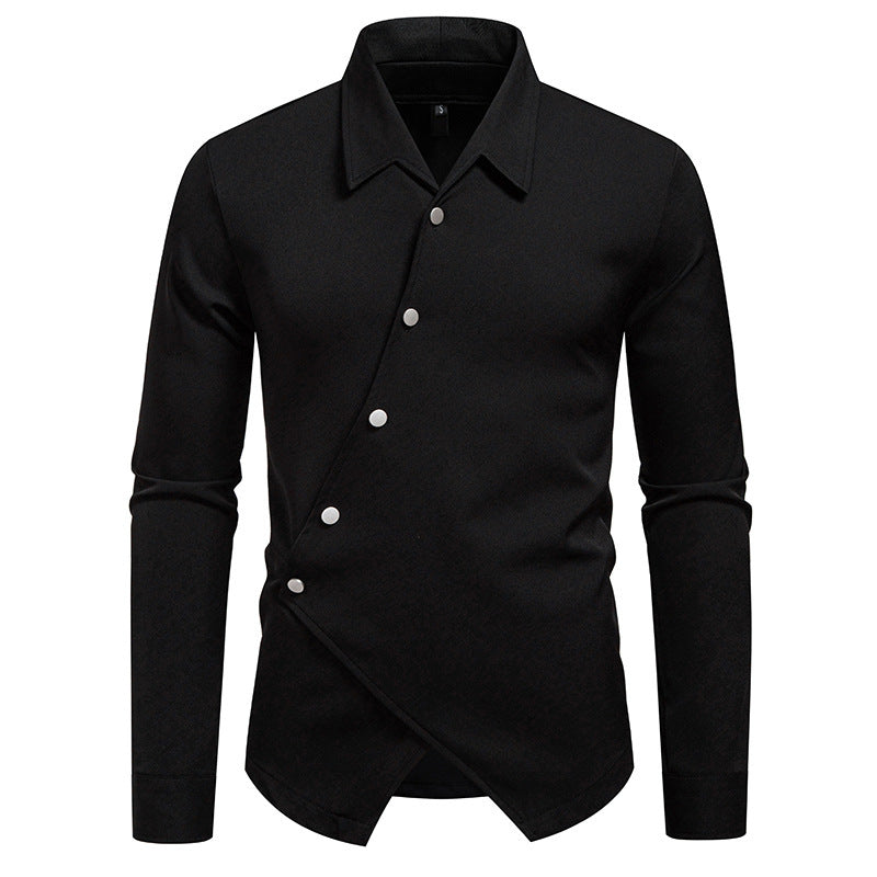 Men’s Modern Slim Fit Cross-Button Designer Shirt – Stylish Asymmetric Button Down for Casual & Party Wear