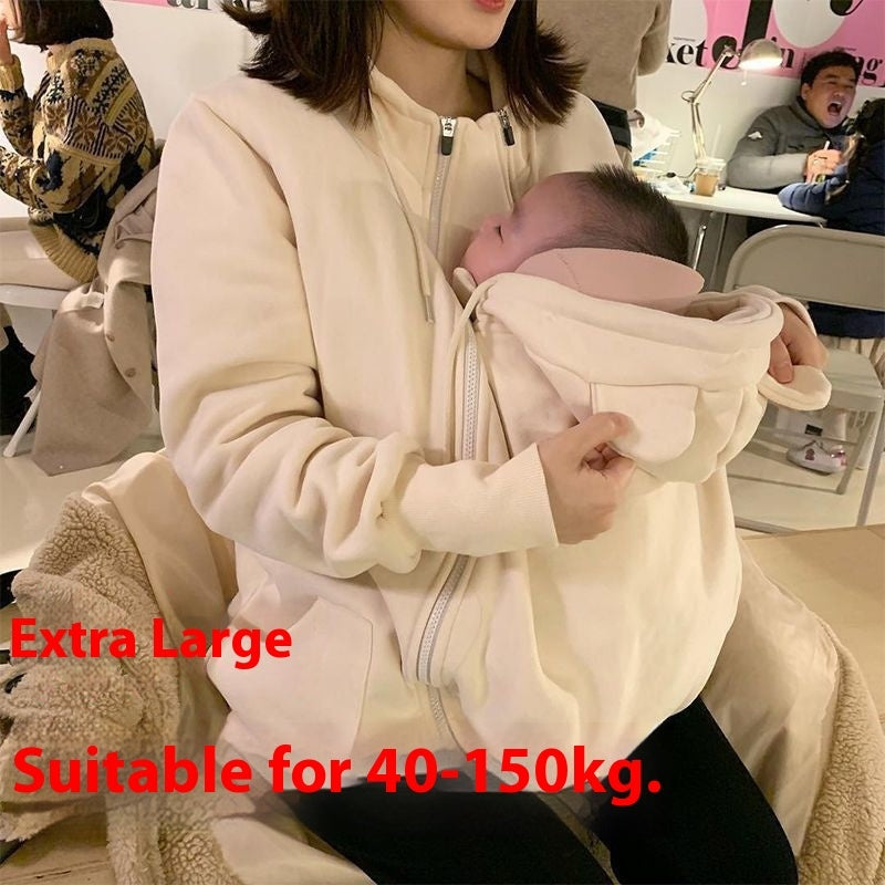 Cozy Kangaroo Baby Carrier Hoodie – Fleece-Lined Winter Sweatshirt for Mom & Baby (Extra Large, 40–150kg)