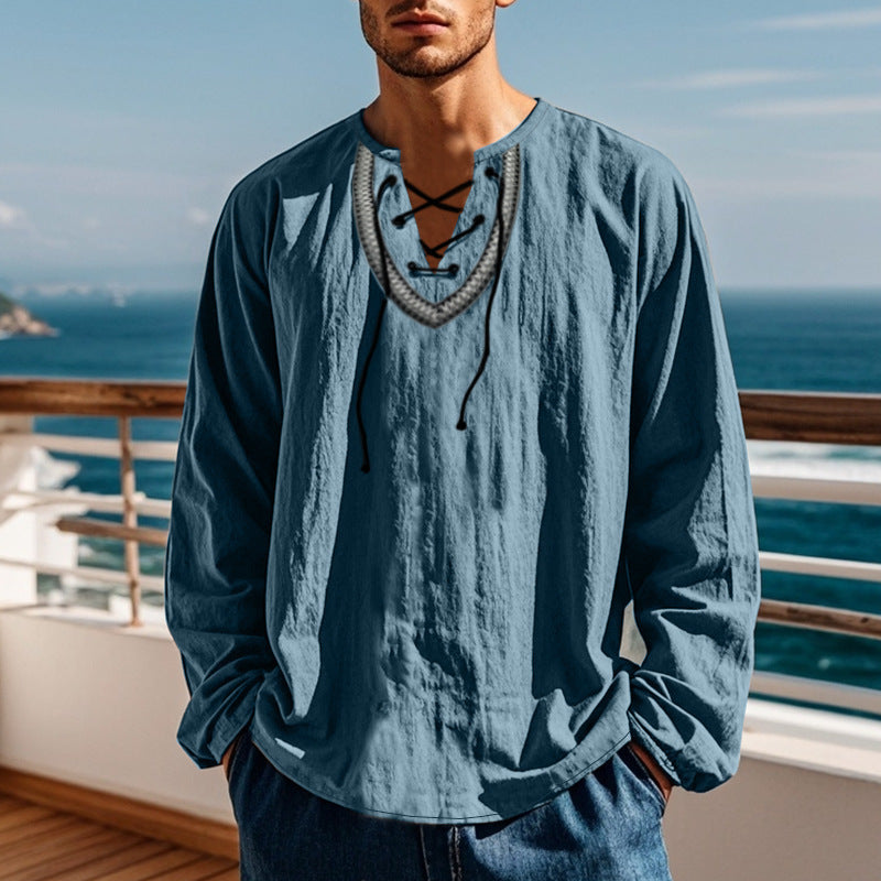 Pullover Retro Ethnic Style Casual Long-sleeved Shirt