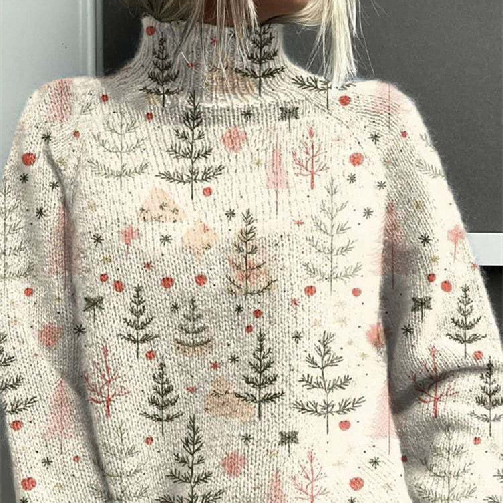 Women’s Floral & Animal Print Turtleneck Sweater – Cozy Casual Knit Pullover | Winter Fashion Woolen Tops