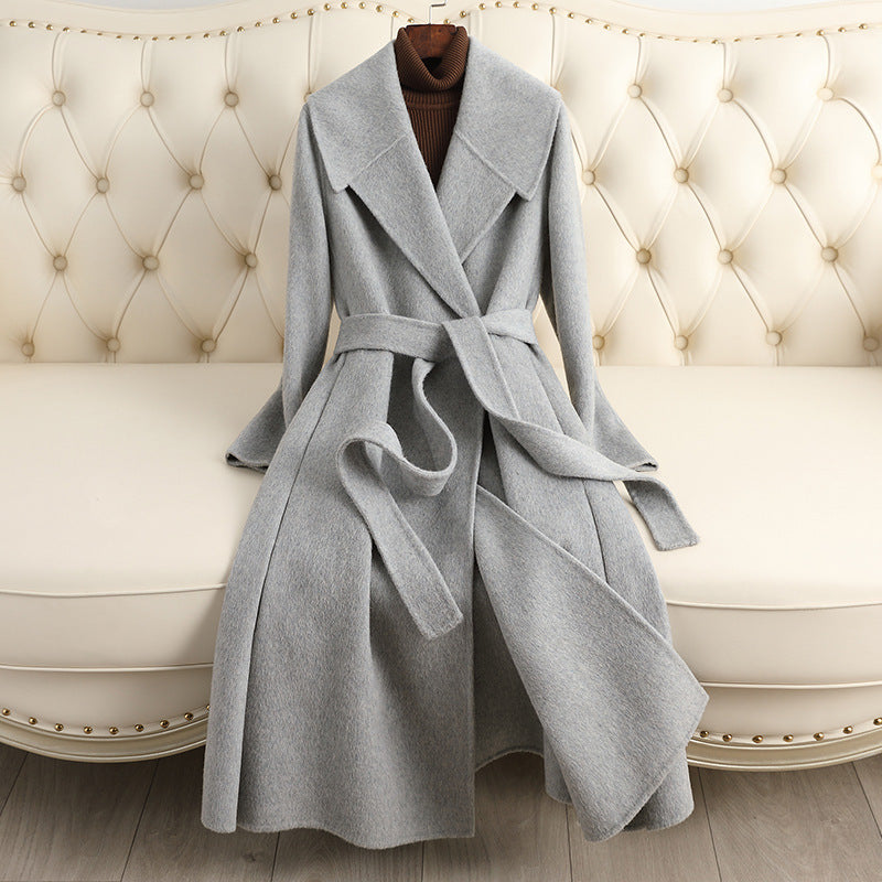 “Luxury Wool Blend Long Trench Coat for Women – Elegant Winter Belted Overcoat | Warm & Timeless Fashion Statement”