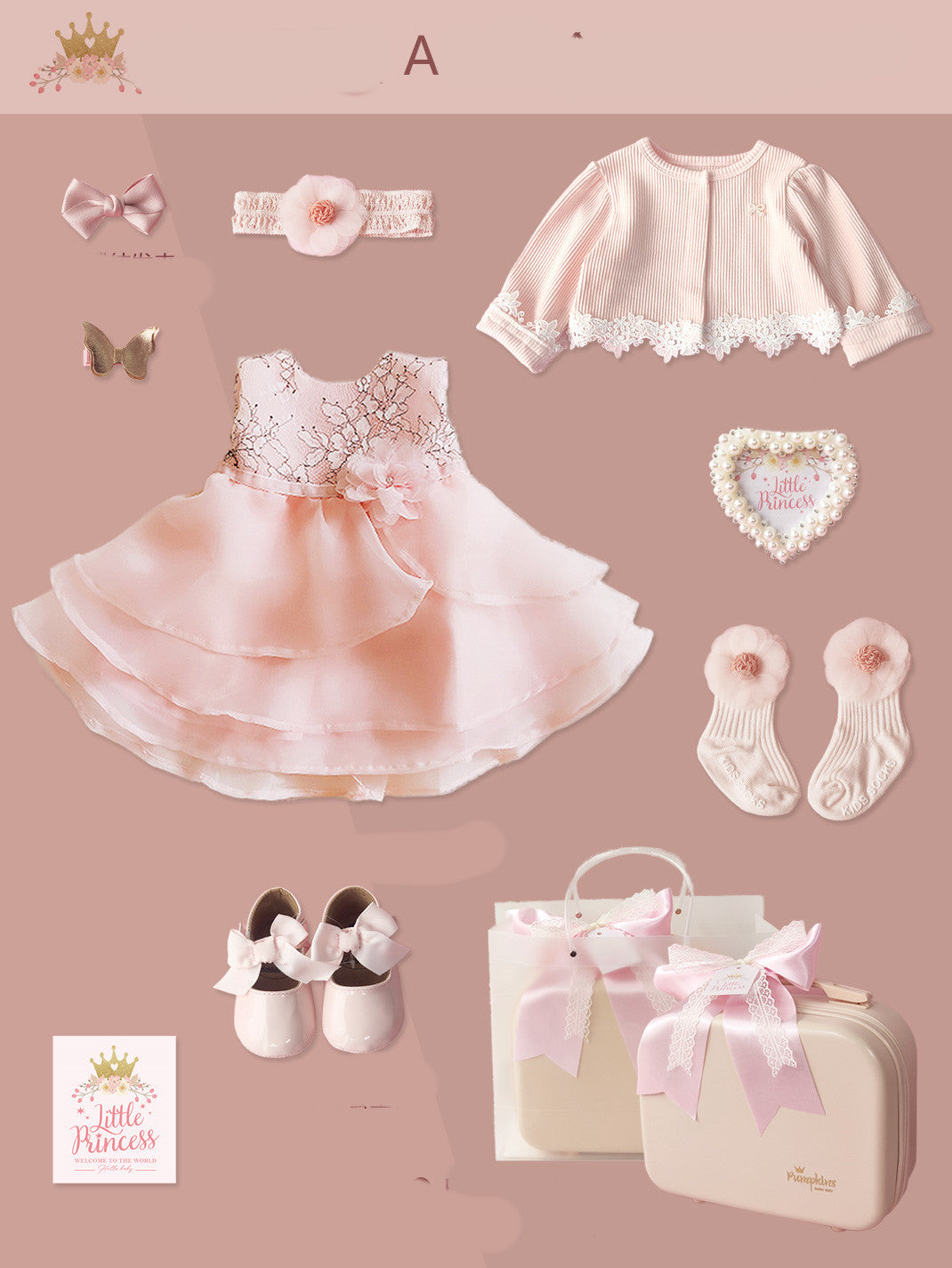 Luxury Baby Girl “Little Princess” Dress Gift Box Set – Lace Tulle Party Dress with Shoes & Accessories | Perfect Newborn to 1 Year Gift