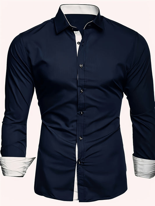 Elegant Navy Blue Slim-Fit Formal Shirt for Men | Premium Soft Cotton-Blend Dress Shirt | Everyday Effortless Style