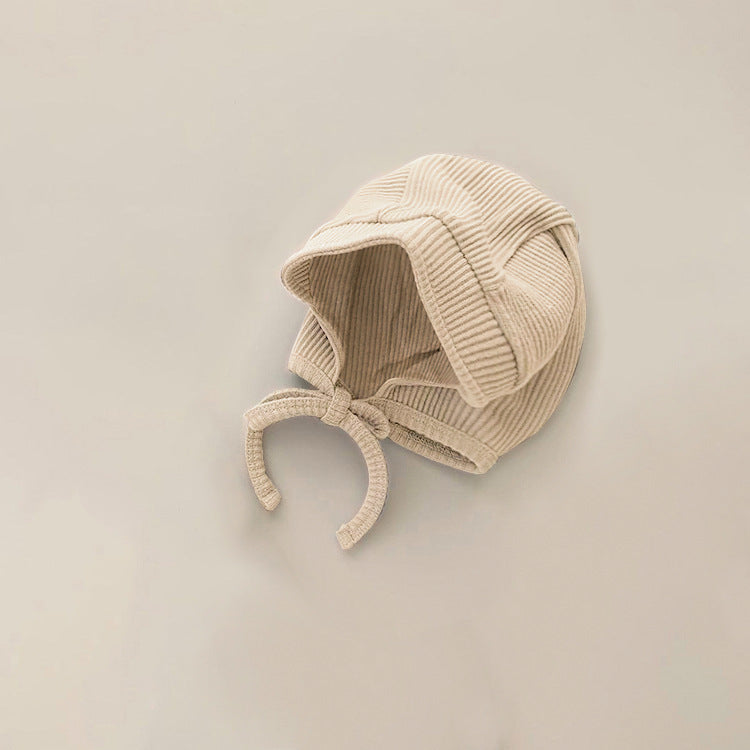 Ribbed Cotton Baby Overall Set with Lace Bow | Soft Knit Romper + Matching Hat + Headband | Cozy Autumn Baby Outfit