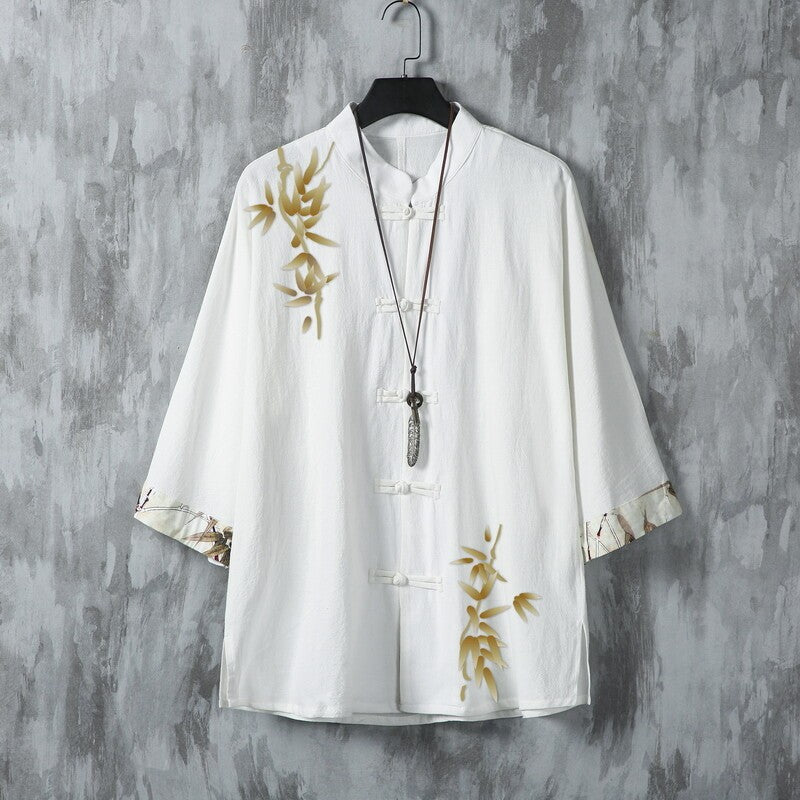 Chinese Style Summer Linen Shirt Men's Short Sleeve Lining