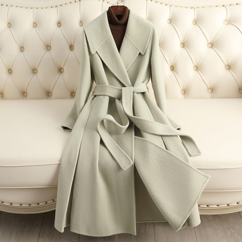 “Luxury Wool Blend Long Trench Coat for Women – Elegant Winter Belted Overcoat | Warm & Timeless Fashion Statement”