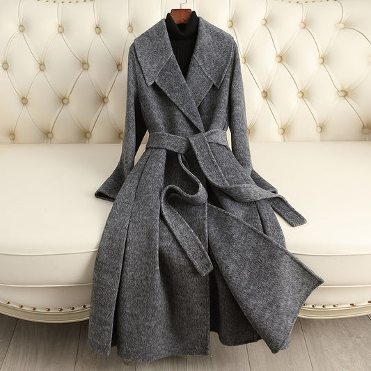 “Luxury Wool Blend Long Trench Coat for Women – Elegant Winter Belted Overcoat | Warm & Timeless Fashion Statement”