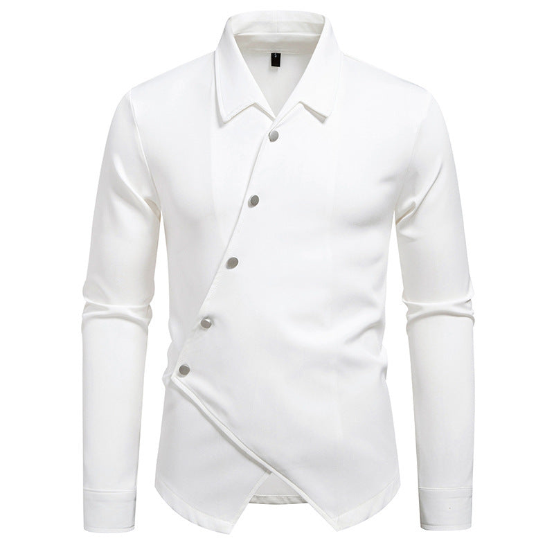 Men’s Modern Slim Fit Cross-Button Designer Shirt – Stylish Asymmetric Button Down for Casual & Party Wear
